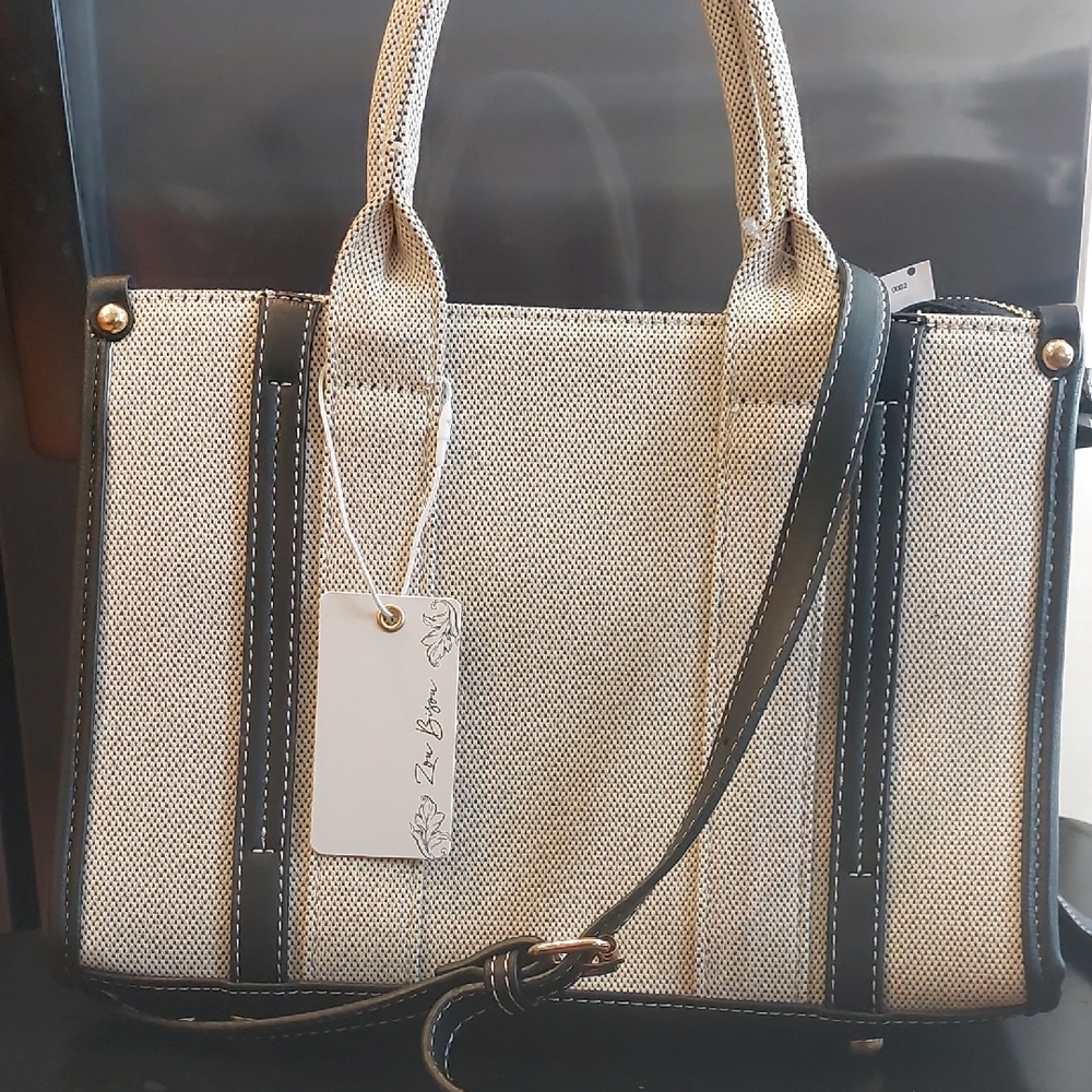 Zara Beige and Black Tote Bag